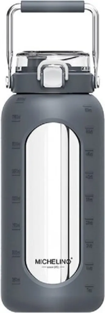 Bouteille d'eau verre 1,9L pour bureau et sport - Modèle To Go Gris