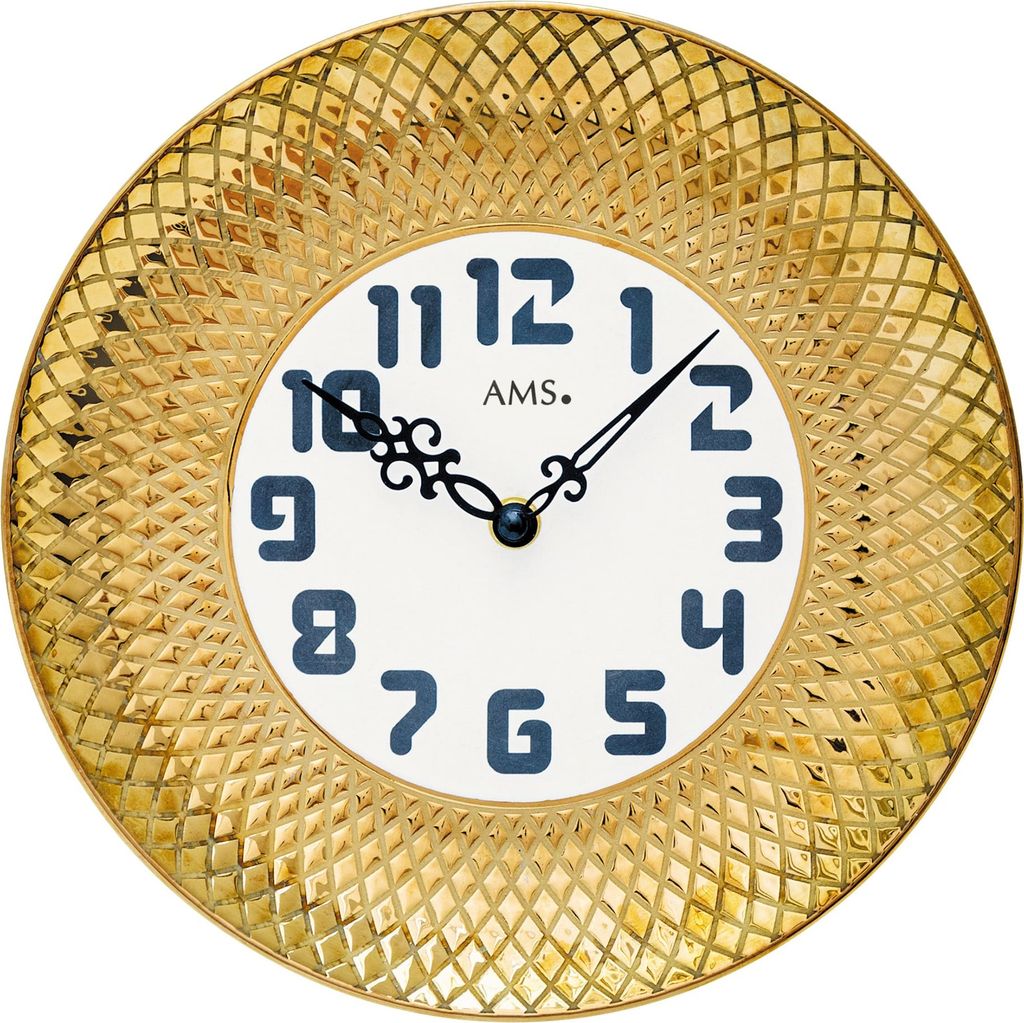 AMS 9615 Wanduhr Quarz analog golden Keramik-Gehäuse rund