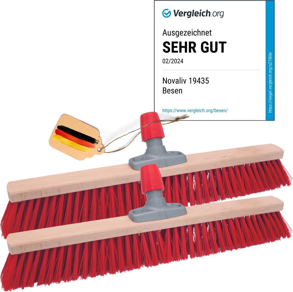 Novaliv 2x Strassenbesen 80 cm Besenkopf I Besen ohne Stiel I Elaston rot I Industriebesen Kehrbesen Gartenbesen Werkstattbesen Außenbesen