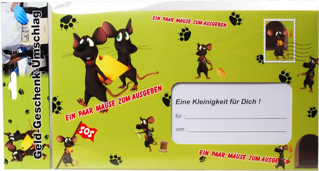 1 Riesenkarte mit Umschlag Ein Paar Mäuse zum Ausgeben Geldgeschenk Pappe Papier 18 x 30 cm bunt
