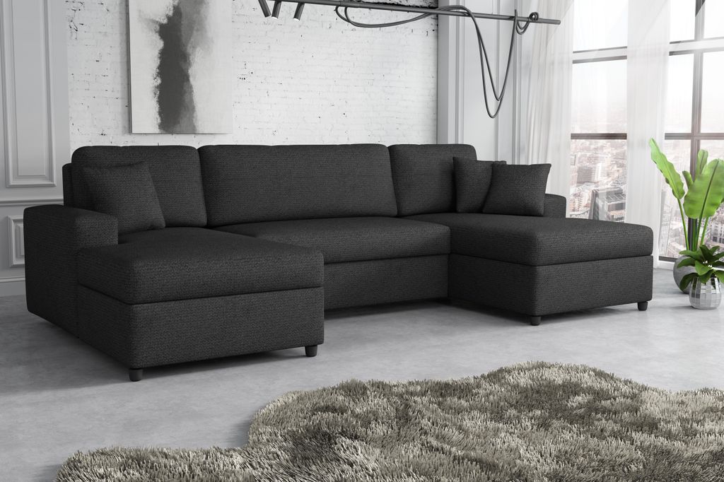 Chilly Olivia Ecksofa U-Form 312x166 cm – Stoff Egon, Schlaffunktion 140x260 cm & 2 Bettkästen Egon 18