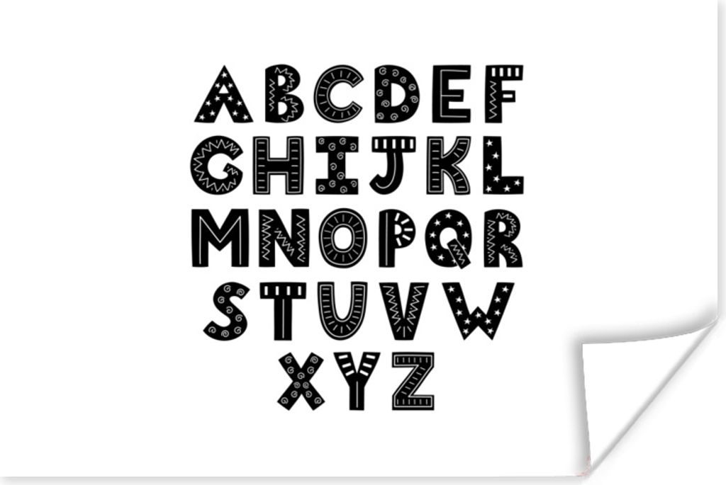 MuchoWow Poster Illustration des Alphabets in schwarzen Buchstaben 90x60 cm - Schlafzimmer