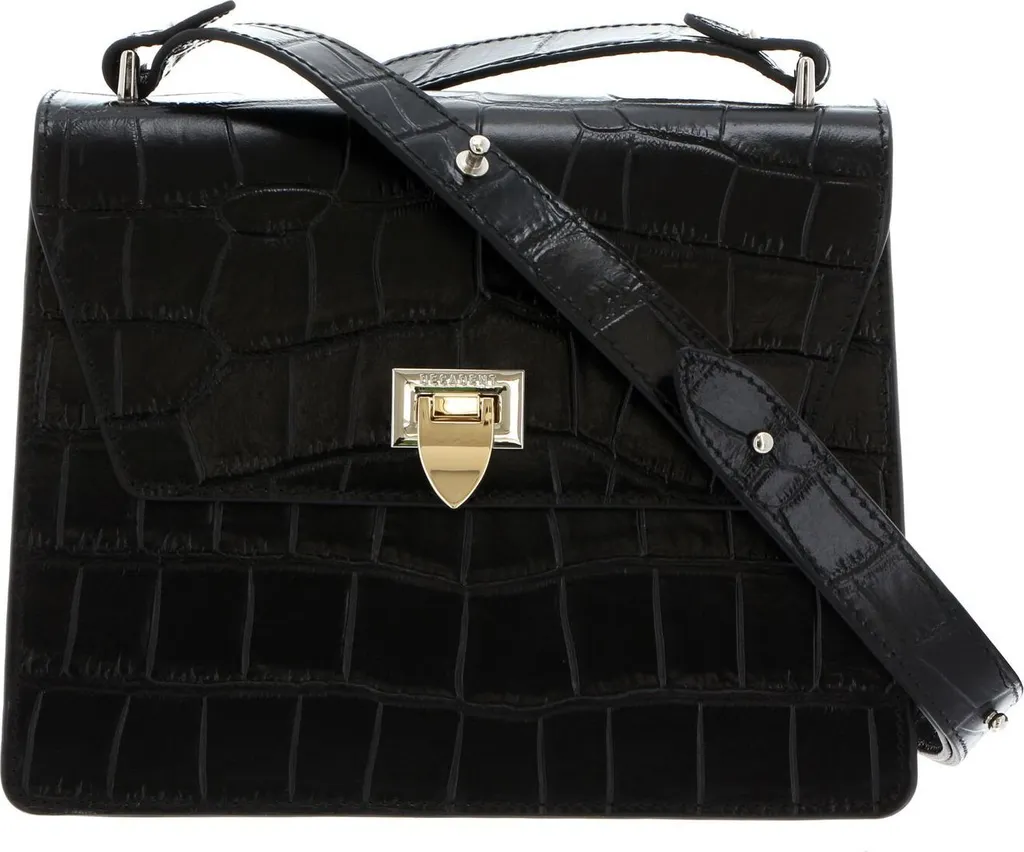 Sac de soirée bandoulière Nadia Crossover en cuir noir effet crocodile