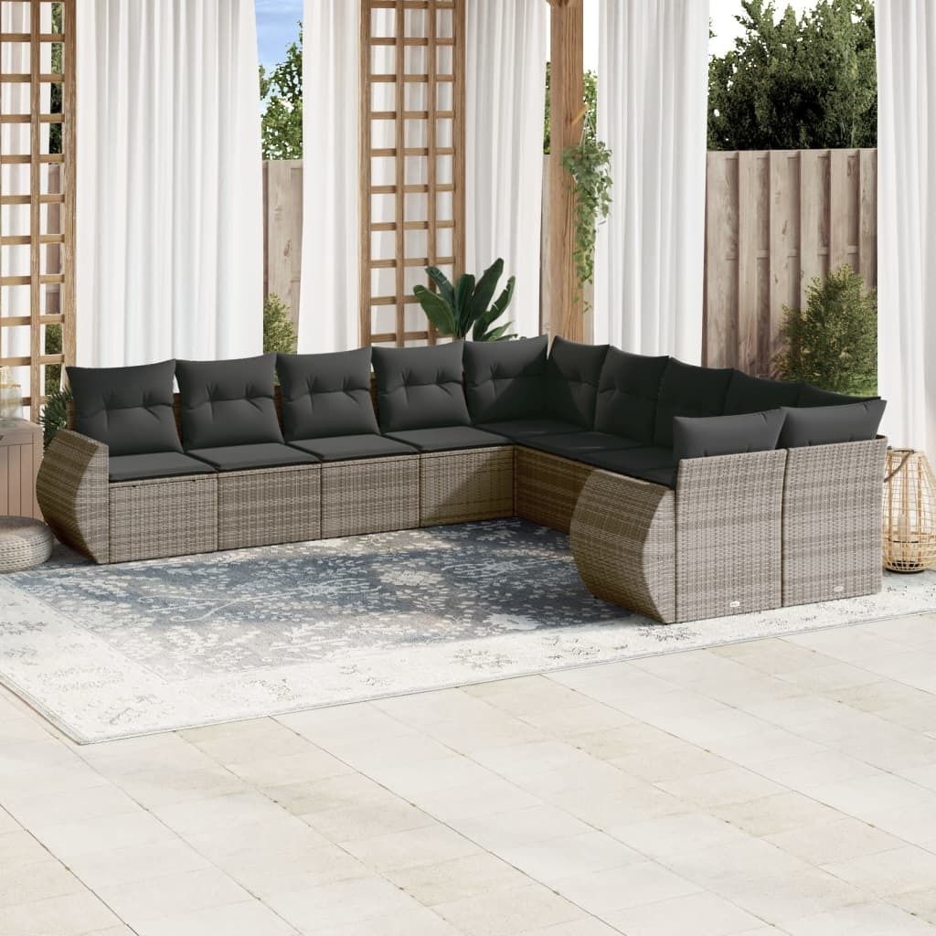 Maison Exclusive - 11-tlg. Garten-Sofagarnitur mit Kissen Grau Poly Rattan