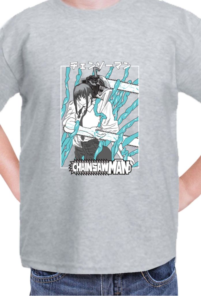 Kinder T-Shirt Manga Japan Anime Comics Animation Chainsaw Anime manga Man 04, 7-8 Jahr - 128 / Grau
