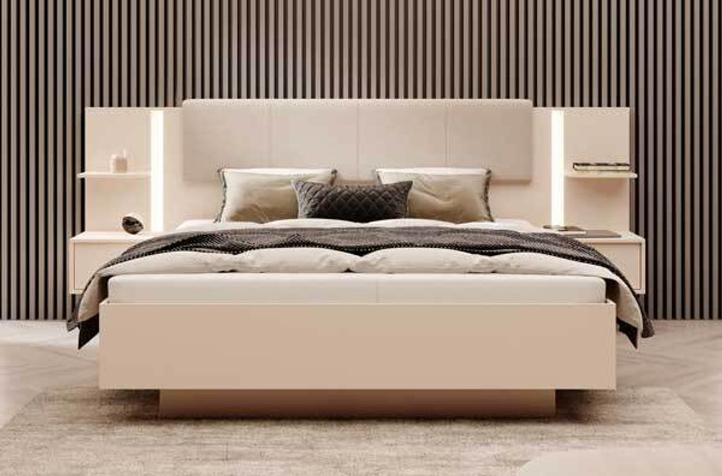 Bett Doppelbett Dast 160x200cm beige mit LED-Beleuchtung Produktbild 