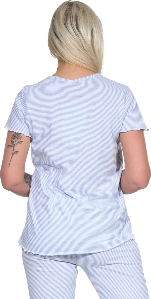 Damen kurzarm Schlafanzug Oberteil Pyjama Shirt Mix & Match in Streifenoptik ; hellblau , 40-42