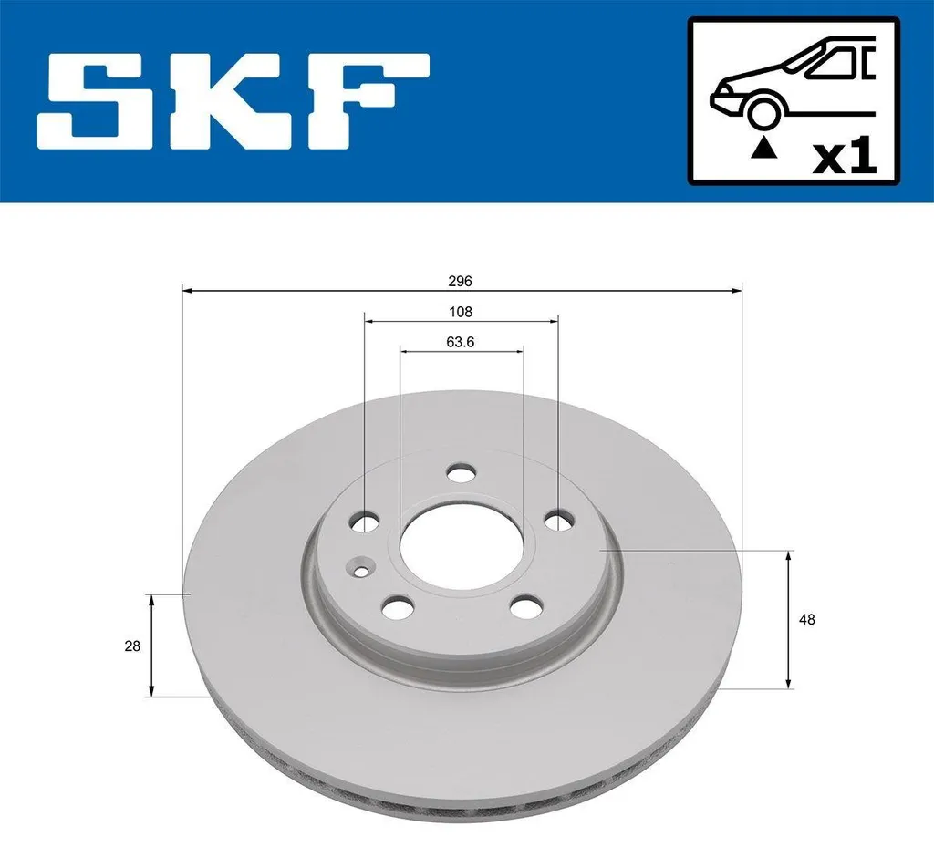 Disque de frein avant SKF VKBD 81400 V1 pour VOLVO V60 II 296 mm