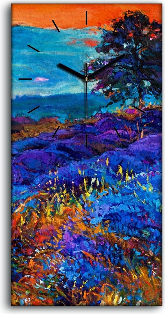 Leinwand Uhr Küche Wohnzimmer Bild 30x60 Gemälde Baum Wiese Blumen Natur - schwarze Hände