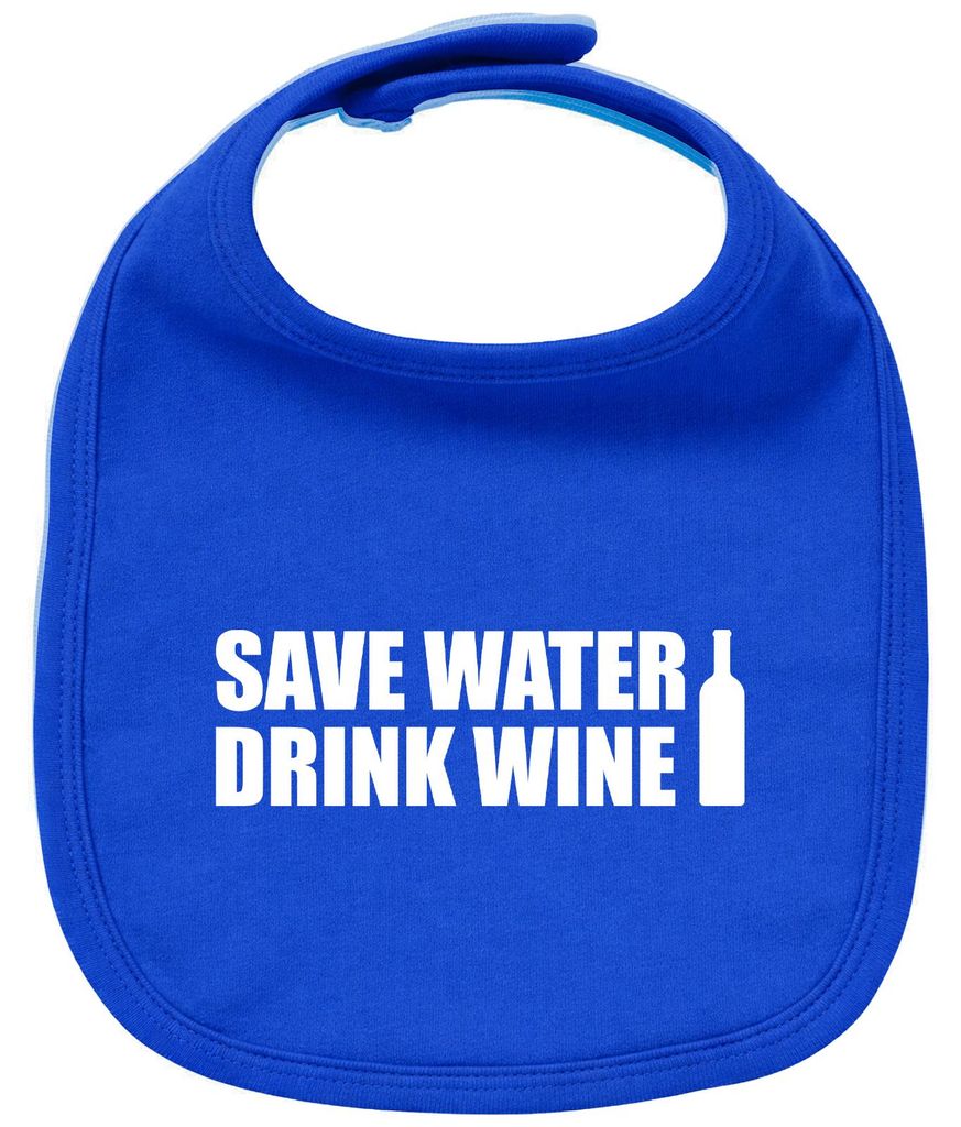 Huuraa Baby Lätzchen Save Water Drink Wine Weinflasche Royal Blue Klettverschluss Baumwolle Latz Geschenkidee