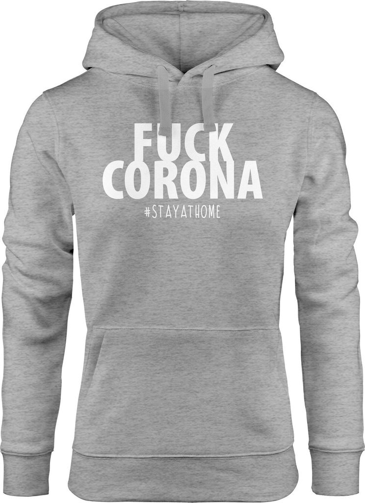 Kapuzen-Pullover Damen Fuck Corona #stayathome Statement Appell Pandemie Kapuzen-Pullover Moonworks grau XL