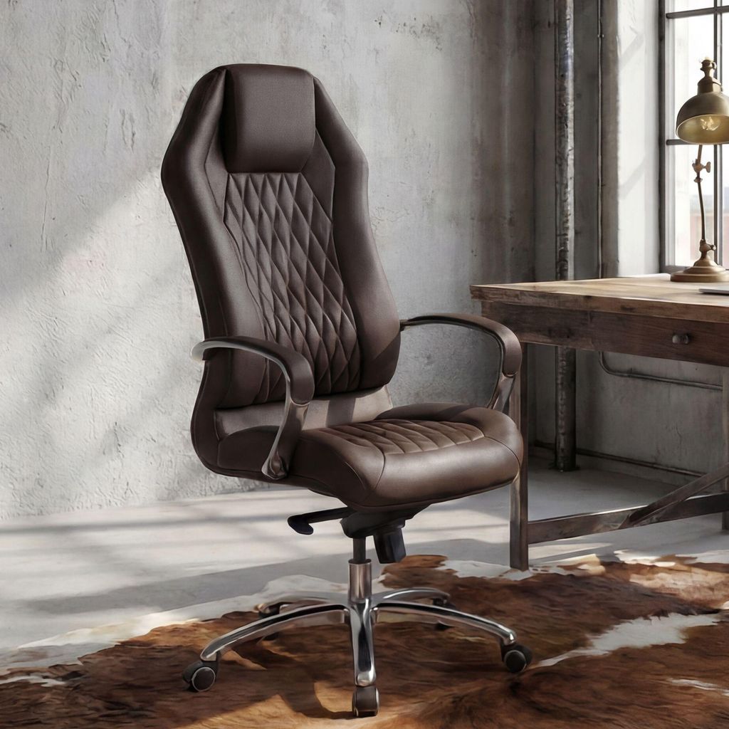 FineBuy Bürostuhl Braun MONTEREY Echt-Leder Produktbild 