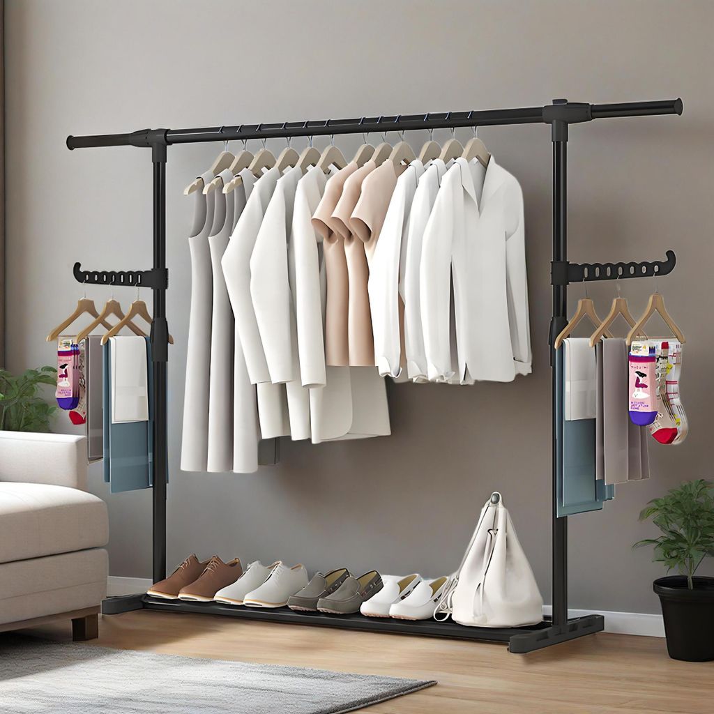 Kleiderstangen, Kleiderständer, Garderobenständer, Garderobe mit 2 Handtuchhaltern, Vertikale Aufhängung, für Wohnzimmer, Arbeitszimmer, Schlaf...