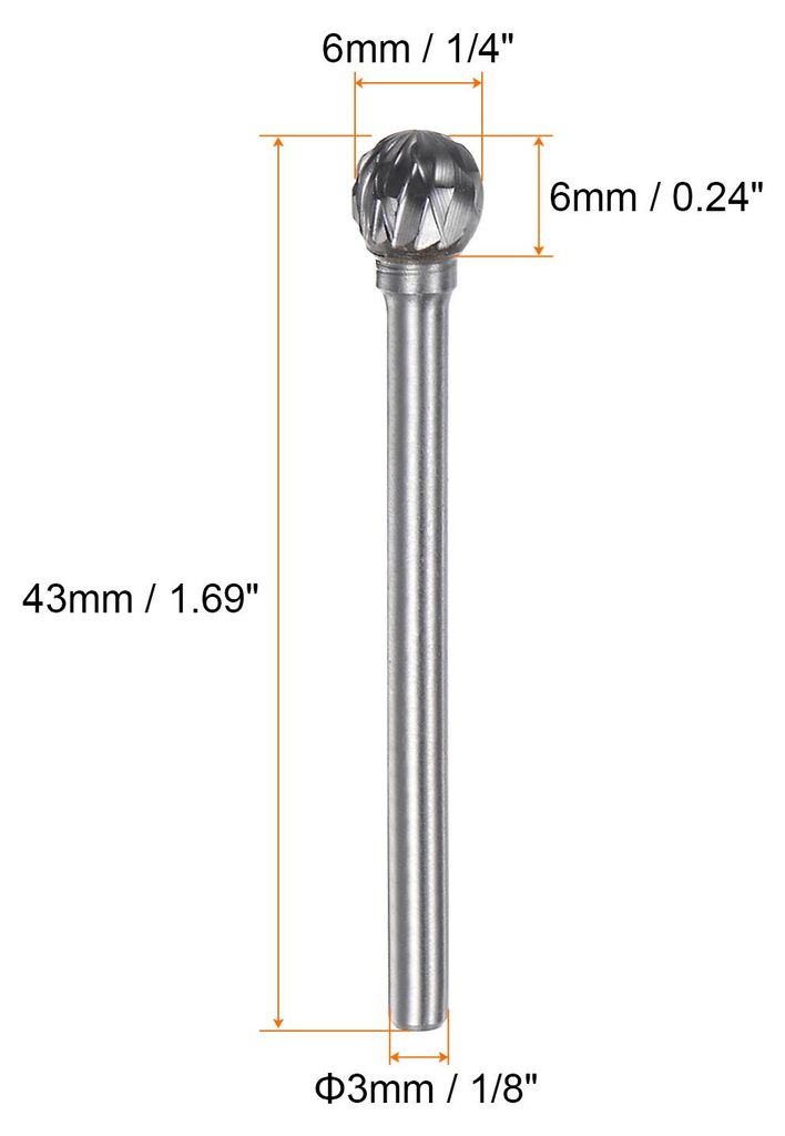 10 Stš¹ck Wolframstahllegierung Fr?sstifte 6mm, L?nge 43mm Doppeltes Muster Fr?ser 3mm Runder Griff fš¹r Holzschneiden, Bohren, Polieren, d
