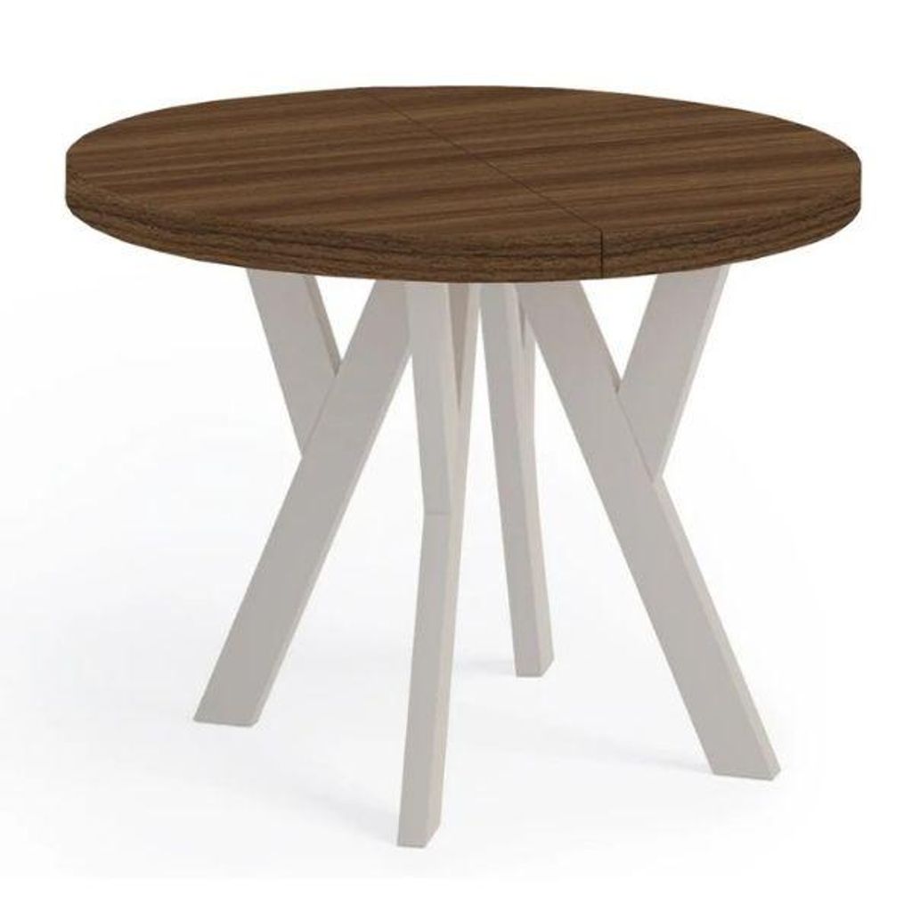 Runder Ausziehbarer Tisch für Esszimmer, PERO, Loft-Stil, Skandinavische, Durchmesser: 110 / 160 cm, Farbe: Franklin Nuss / Kaschmir