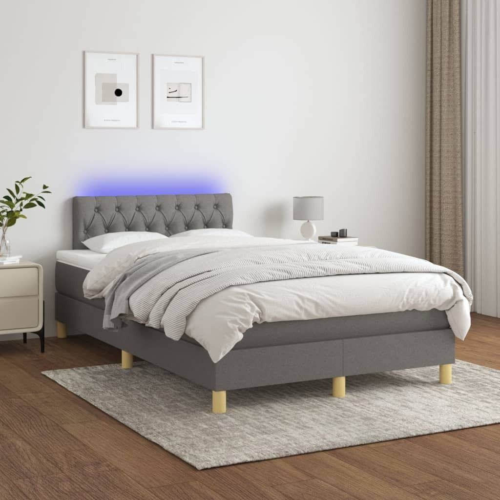 The Living Store Boxspringbett mit Matratze & LED Dunkelgrau 120x200 cm Stoff