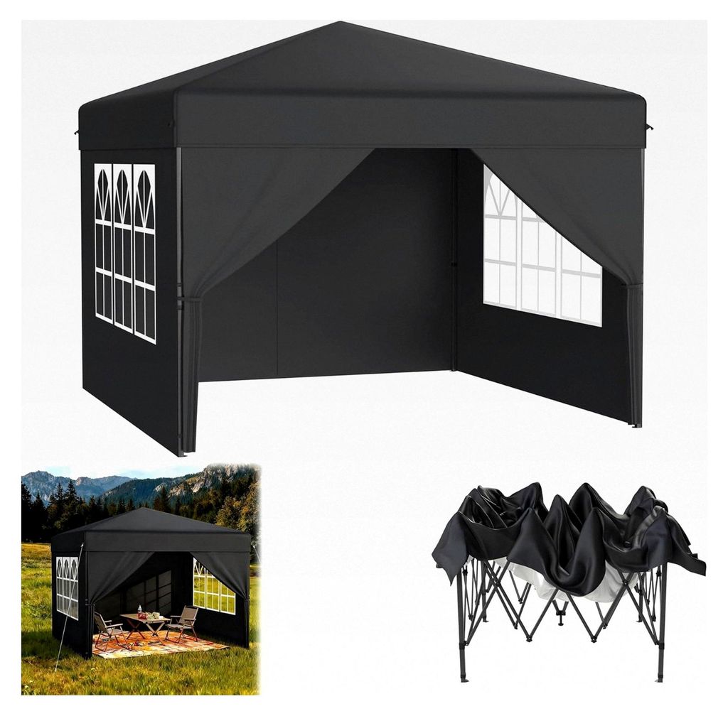 Pop-Up Pavillon 2,5 x 2,5 m Faltpavillon wasserdicht stabil winterfest mit höhenverstellbarem Einhand-Teleskop-Mechanismus für Garten und Veranst...
