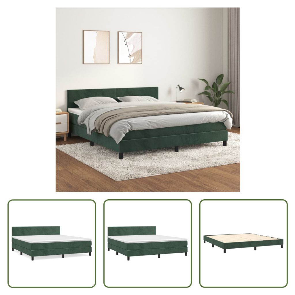 The Living Store Boxspringbett mit Matratze Dunkelgrün 160x200 cm Samt