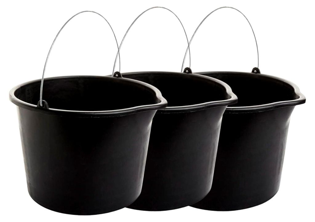 3er Set Baueimer 20L mit Metallbügel, Eimer mit Ausguss, Putzeimer 40 cm Durchmesser, Robust & Vielseitig EU