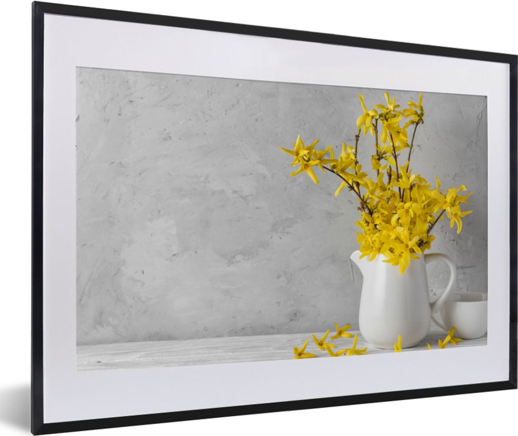 MuchoWow Gerahmtes Poster Blumen - Gelb - Stilleben 60x40 cm - Poster mit Schwarzem Bilderrahmen Wandposter Rahmen Foto Bilder - Schlafzimmer - P...