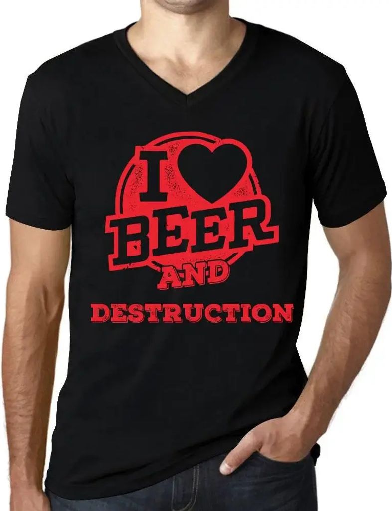 Herren Grafik T-Shirt V-Ausschnitt Ich liebe Bier und Zerstörung – I Love Beer And Destruction – Öko-Verantwortlich Vintage Jahrgang Kurzarm ...