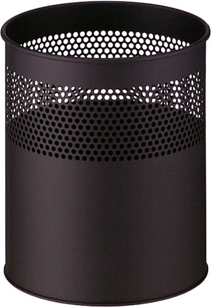 Runder halbperforierter Papierkorb aus Metall | 15 Liter, HxØ 32x26cm | Schwarz