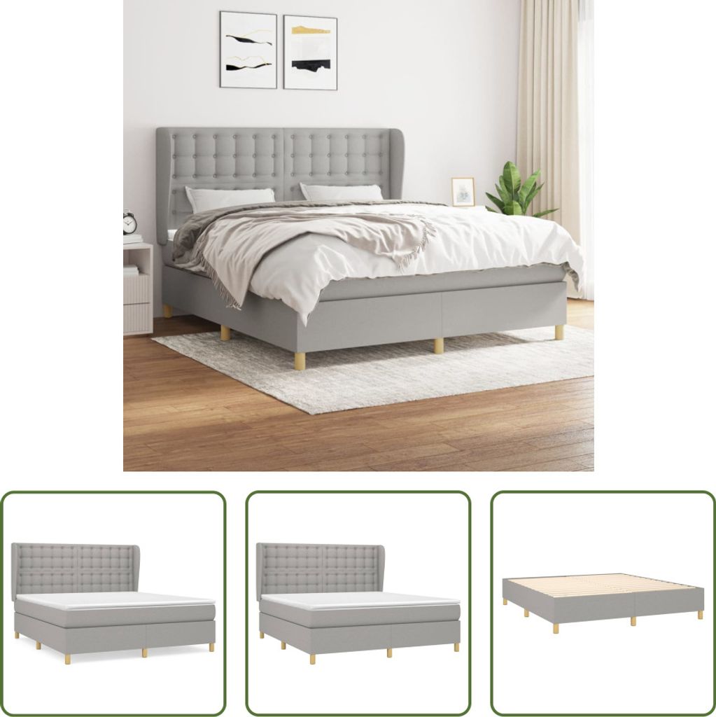 The Living Store Boxspringbett mit Matratze Hellgrau 180x200 cm Stoff