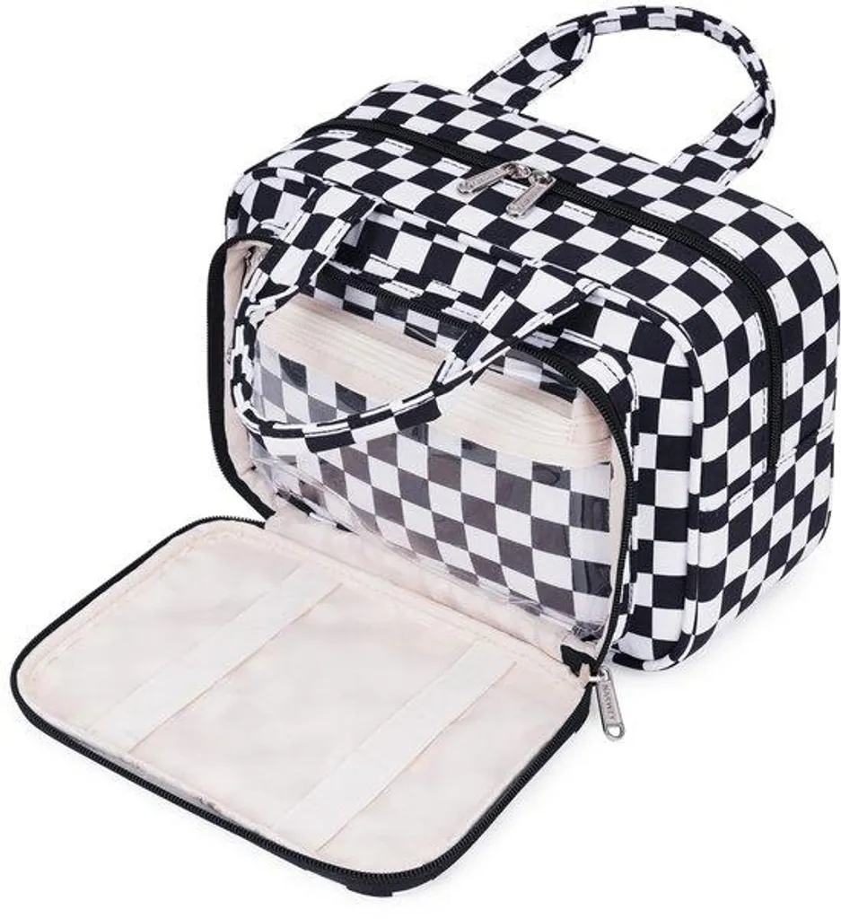 Trousse de toilette damier noir : fini le manque de place en voyage