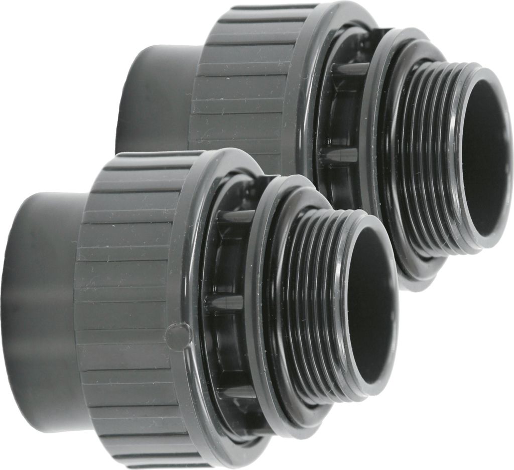 HAF 2x PVC Fittings Verschraubung O-Ring mit 50mm x 1 1/2" | Klebemuffe x Außengewinde | Adapter aus grauem PVC | PN16 für PVC Rohr & Poolverrohrung