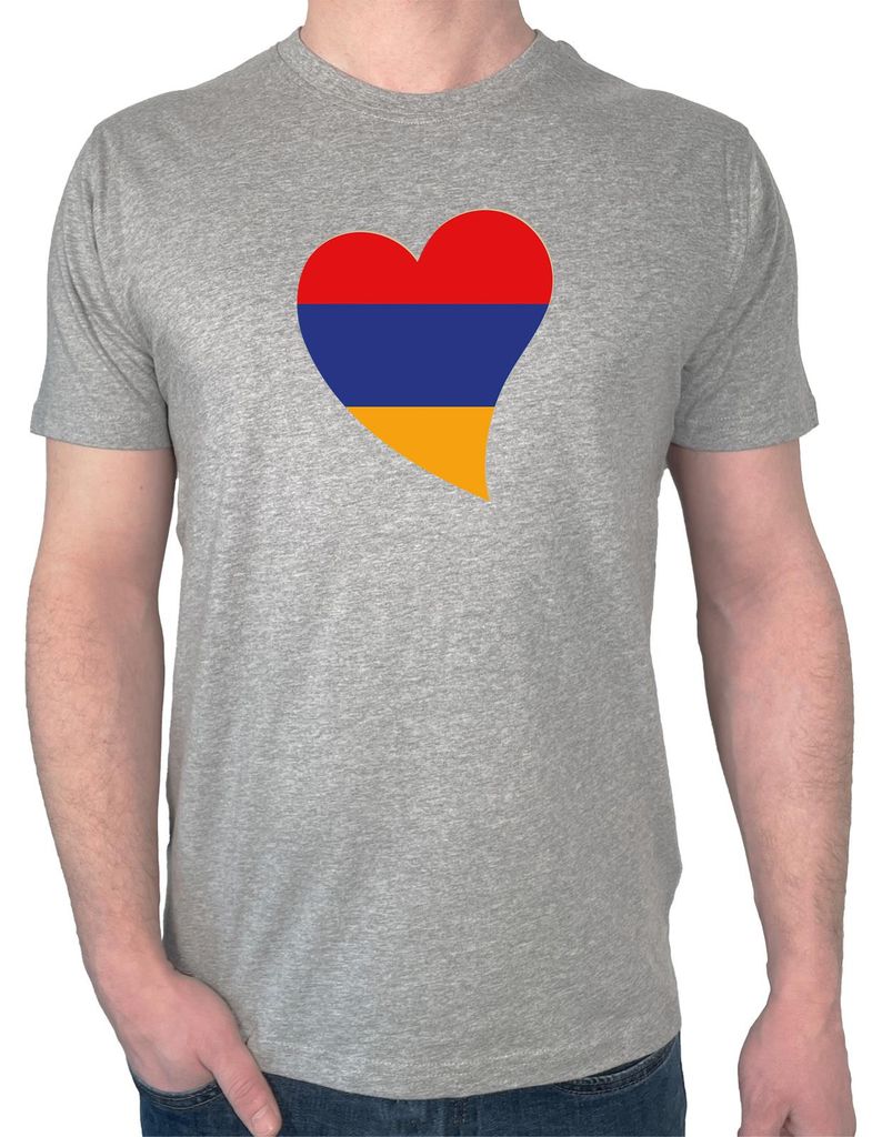 Huuraa Herren T-Shirt Armenien Flagge Herz M Sport Grey Bio Baumwolle Fairtrade Herrenshirt Geschenkidee