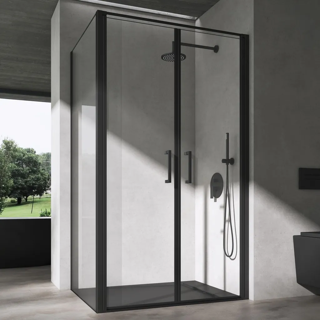Porte de Douche Pivotante Noire en Verre de Sécurité 8mm 80x120x195 cm