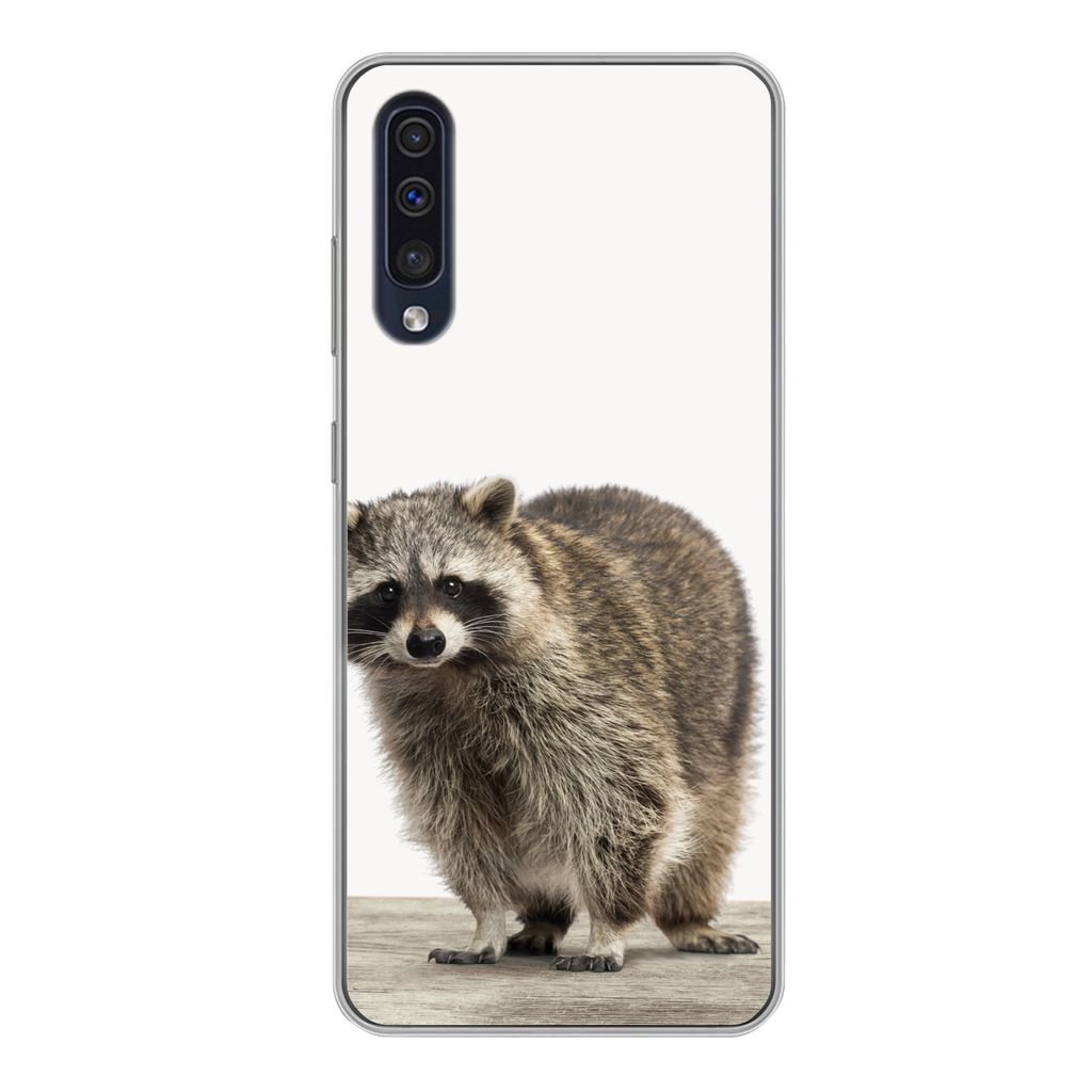 MuchoWow Handyhülle Schutzhülle Hülle für Samsung Galaxy A50 Waschbär - Tiere - weißer Hintergrund - Jungen - Mädchen - Kinder Silikon Sof...