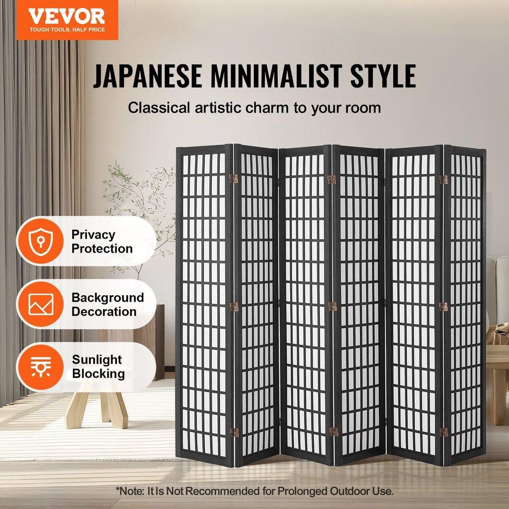 Raumteiler Japanischer Wandteiler 4-teilig zur Raumtrennung (schwarz)