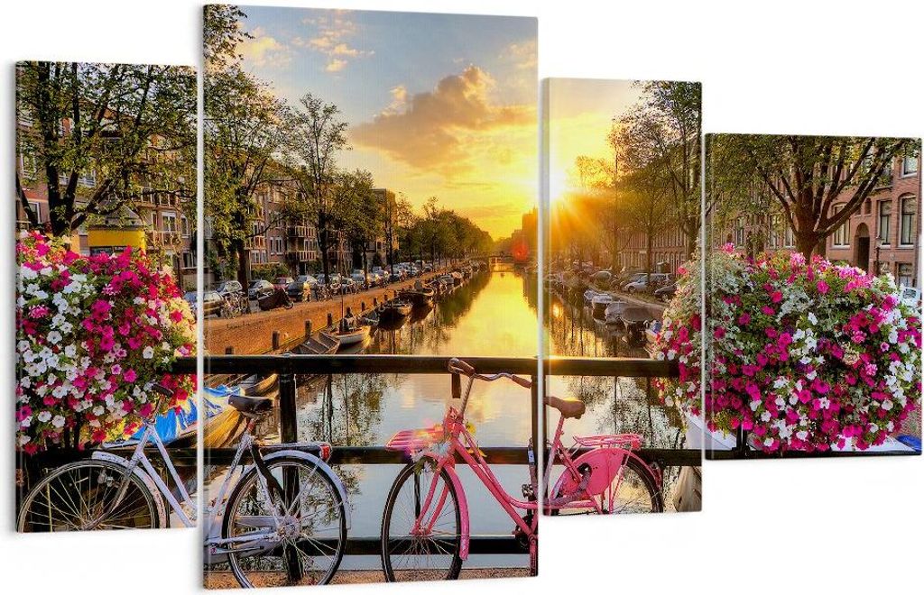 Bild auf Leinwand - Leinwandbild - Bikes Kanal Amsterdam Architektur - 120x70cm - Wand Bild - Wanddeko - Leinwanddruck - Bilder - Kunstdruck - Lein...