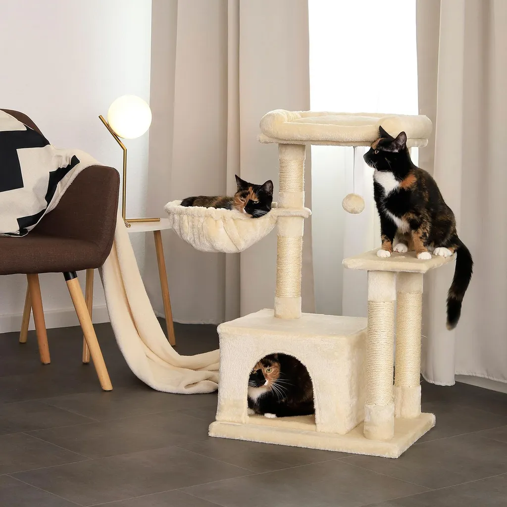 Arbre à chat compact 85 cm : la solution gain de place en sisal beige - 3