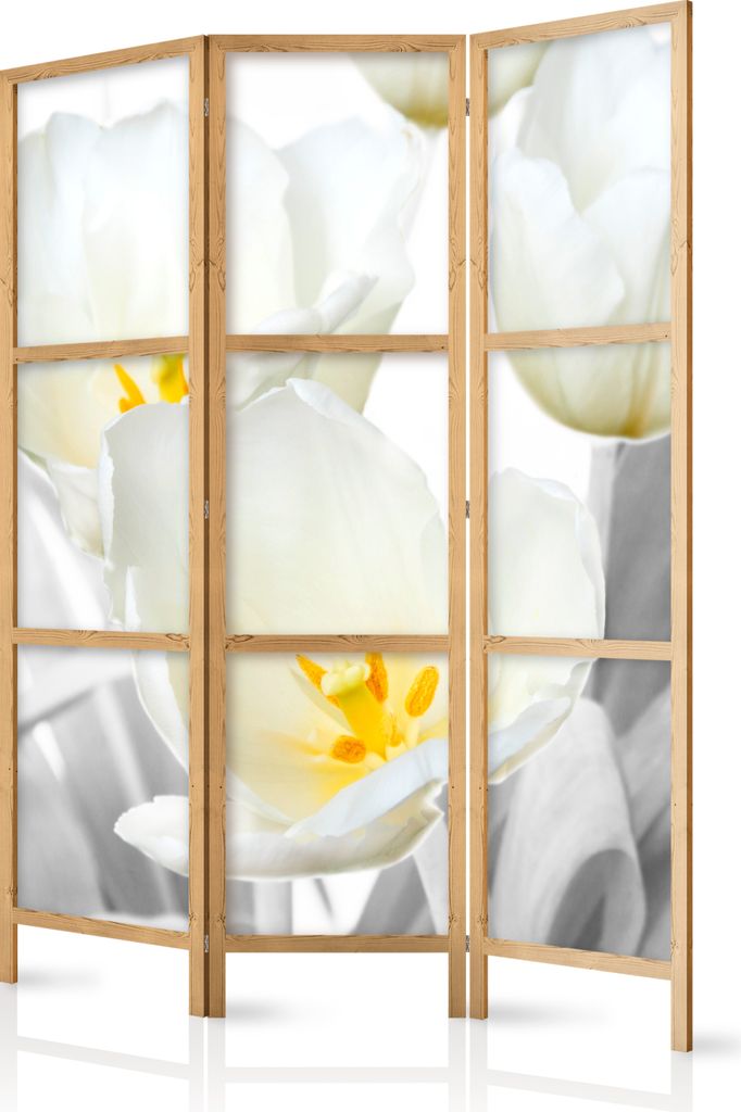 Paravent Blumen 135x171 cm - 3-teilig - einseitig - eleganter Sichtschutz - Raumteiler - Trennwand - Raumtrenner - Holz - Design Motiv - Deko - Jap...