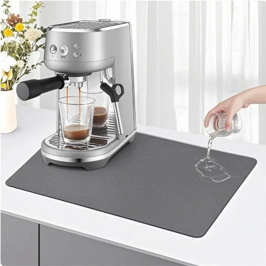 Tapis absorbant gris 40x60cm pour machine café avec barrière anti-vapeur