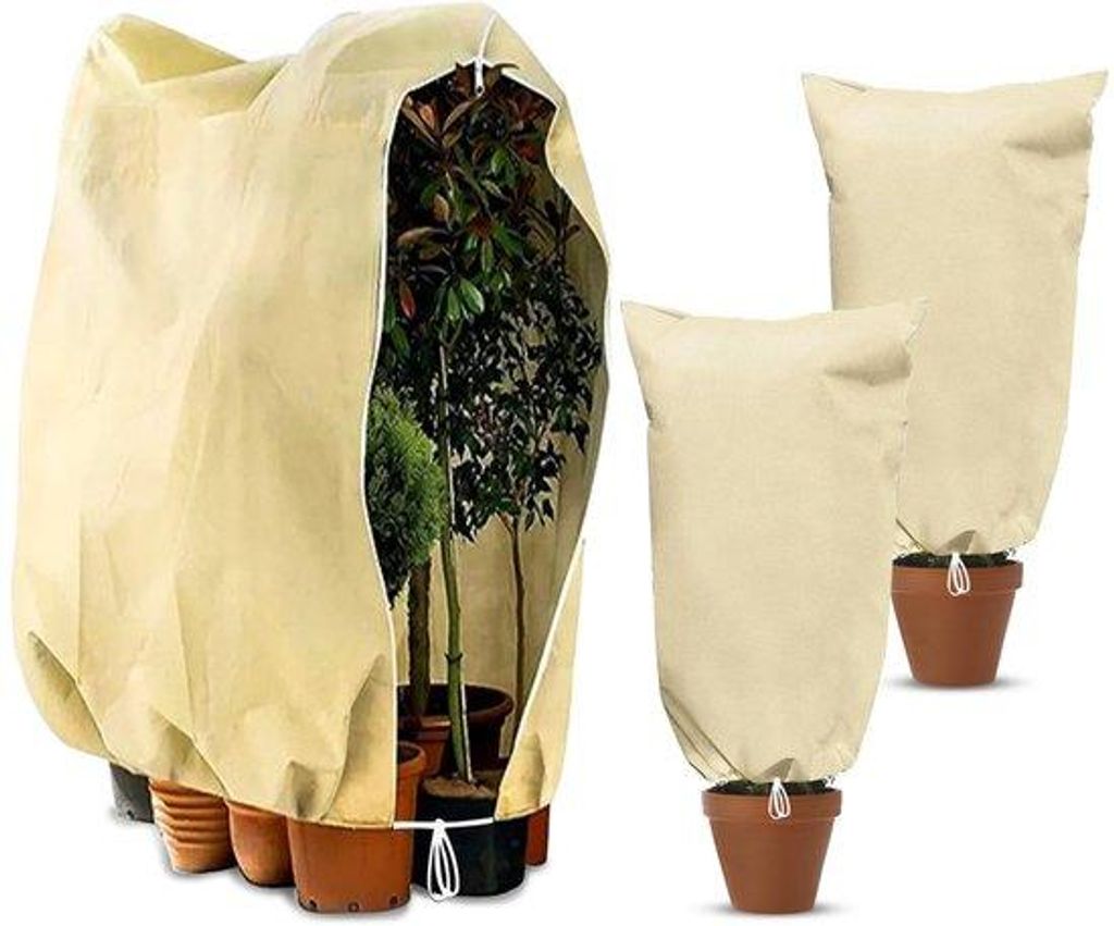 Winterbescherming für Bäume 3er Set, wasserdichte Pflanzentaschen mit Reißverschluss, Kordel für Palmen und Olivenbäume (80 x 120 cm und 120 x...