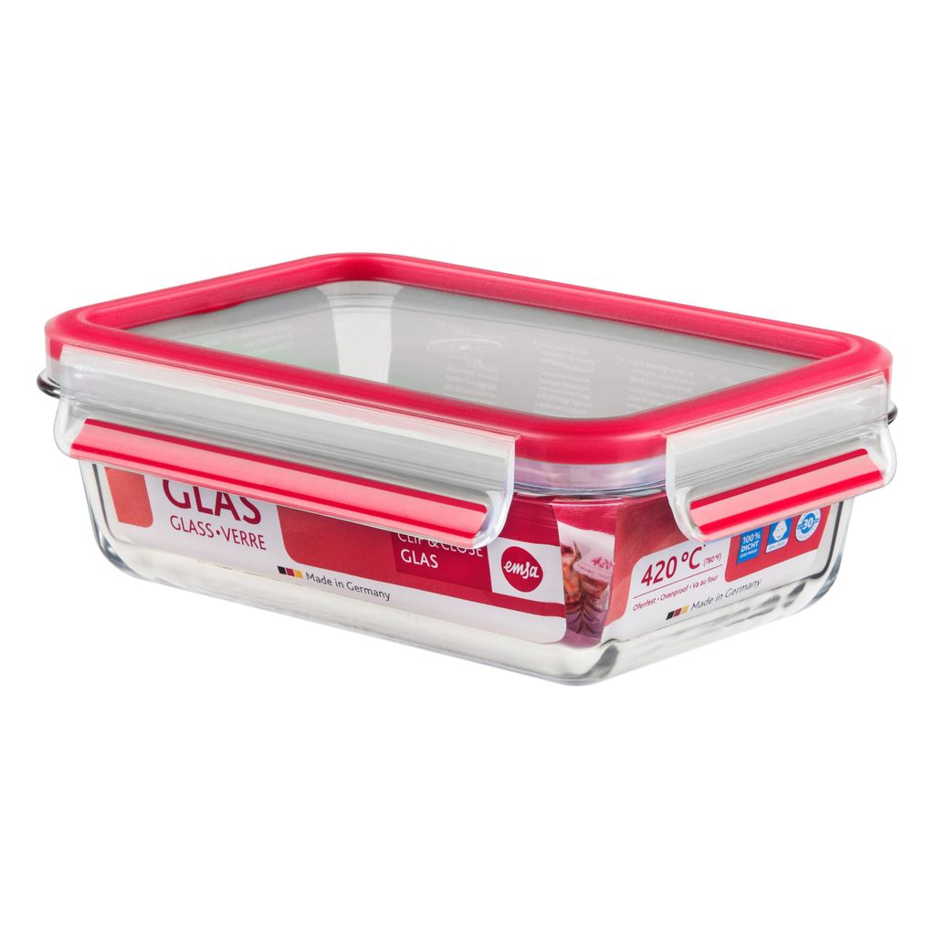 emsa Frischhaltedose CLIP & CLOSE Glas 0,70 Liter mit roter Dichtung
