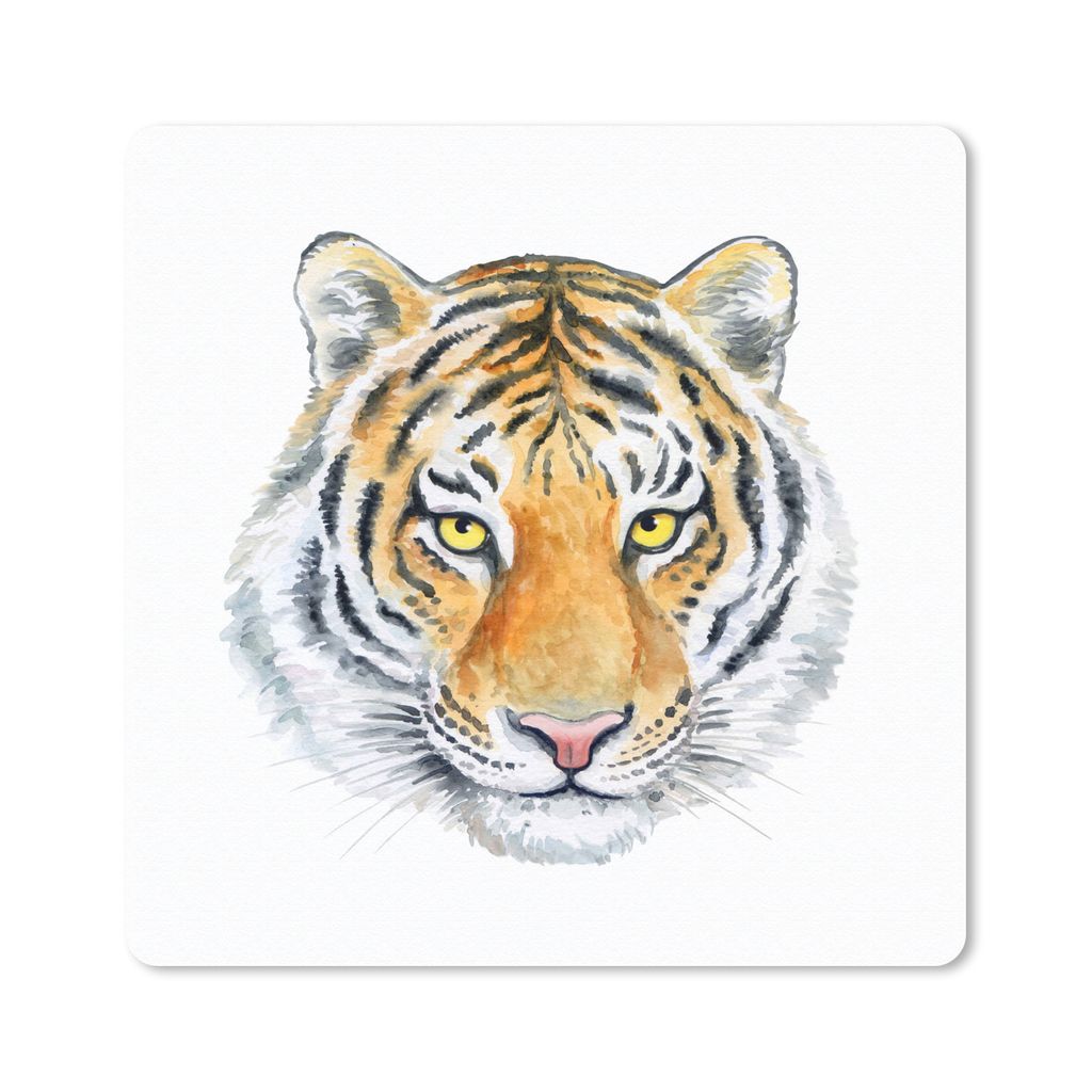 MuchoWow Mauspad Mousepad Tiger - Gelb - Kopf 20x20 cm - Mousepads - Maus Mat - Pad - Mausunterlage - Desk Mat - Bureauartikeln