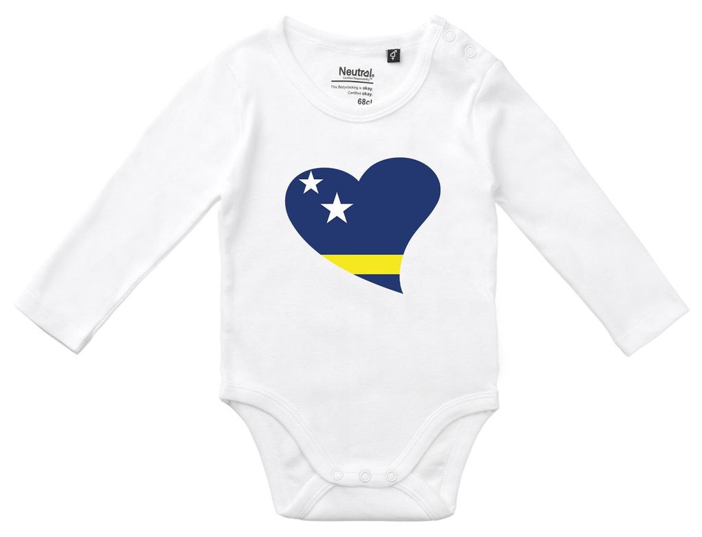 Huuraa Baby Body Curacao Flagge Herz 74 White Baumwolle Fairtrade Langarmbody Geschenkidee