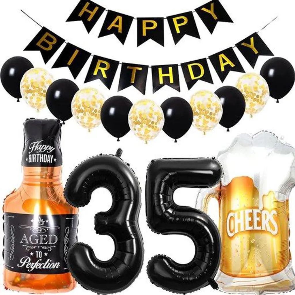 Ballons 35 ans noirs en aluminium haute qualité pour décoration de fête