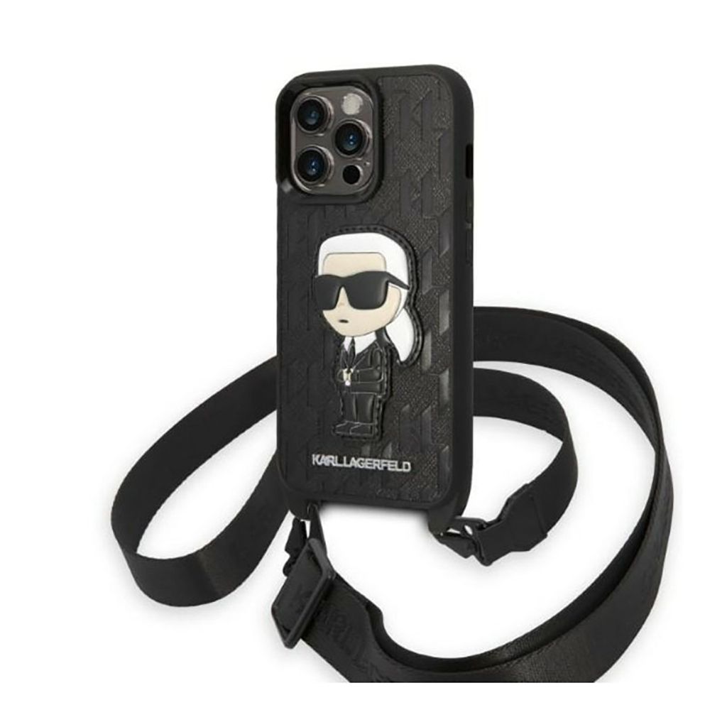 Karl Lagerfeld KLHCP14LSTKMK iPhone 14 Pro 6.1 schwarz/schwarz Hardcase Monogram Ikonik Patch Handyhülle