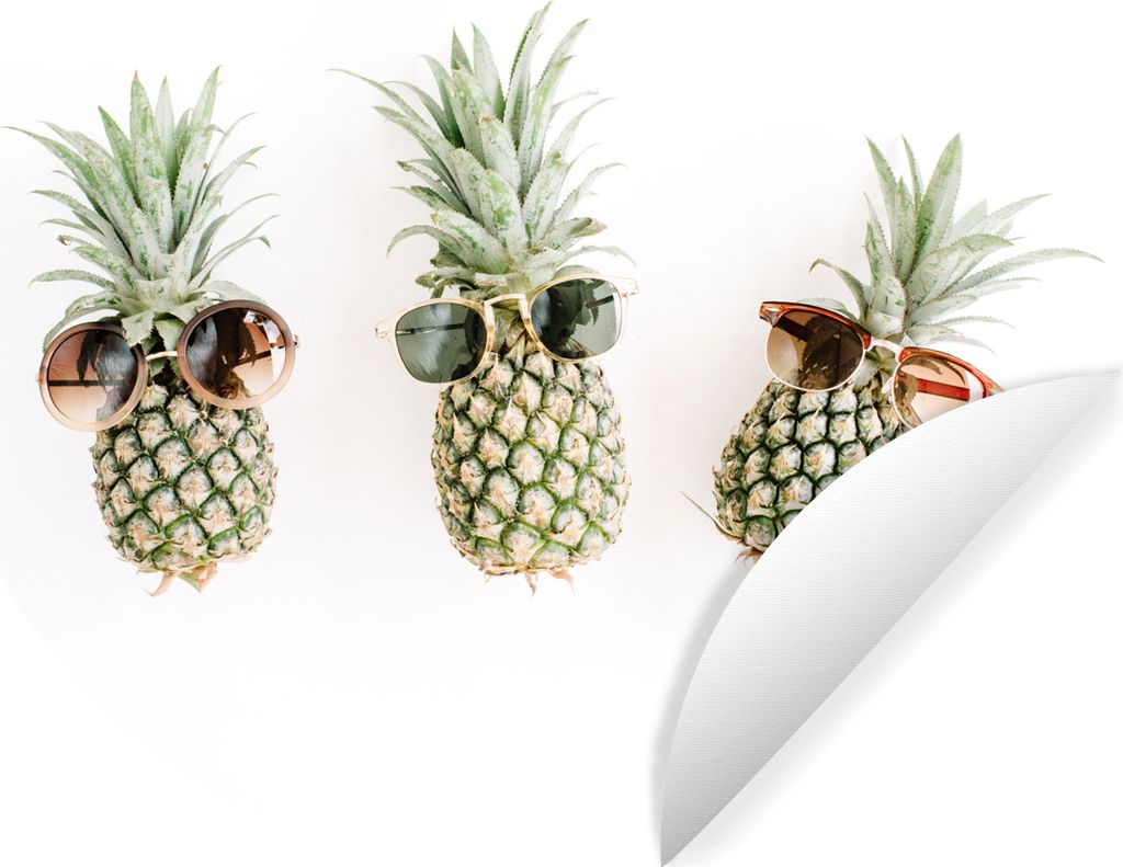 MuchoWow Runde Wandtattoo - Wandsticker Tapete Aufkleber Ananas - Sonnenbrille - Gelb Ø 100 cm Selbstklebend und Repositionierbar - Wandaufklebe...