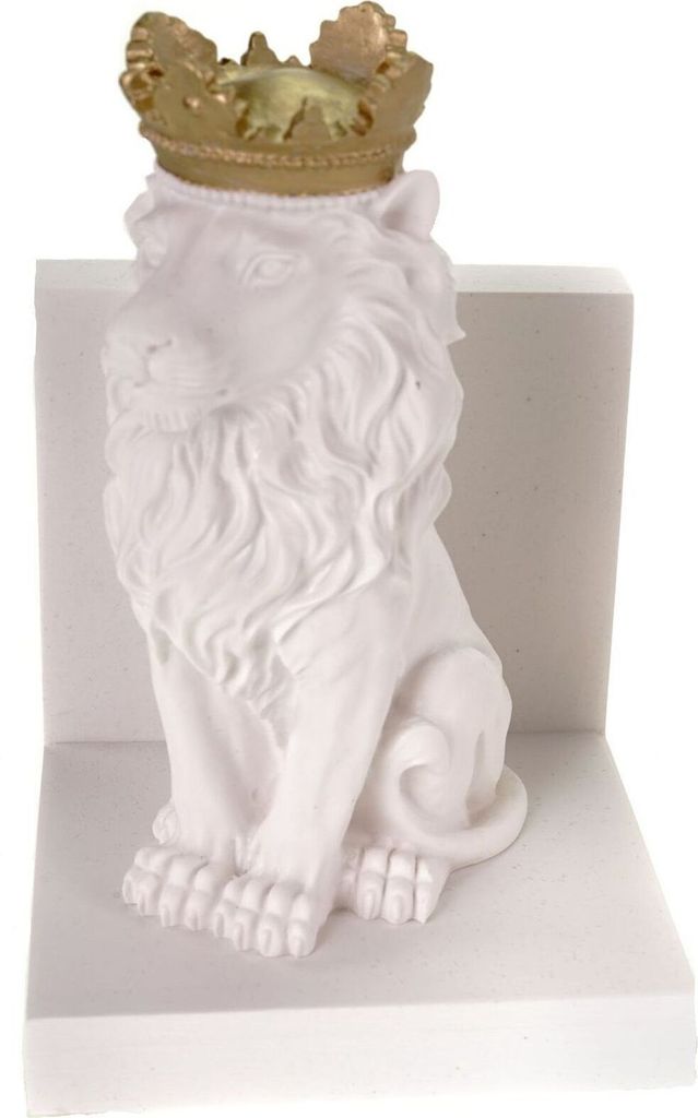 2er Set Alabaster Löwenkönige Buchstützen Krone 18 cm weiß/gold Löwe Lion Raubtier