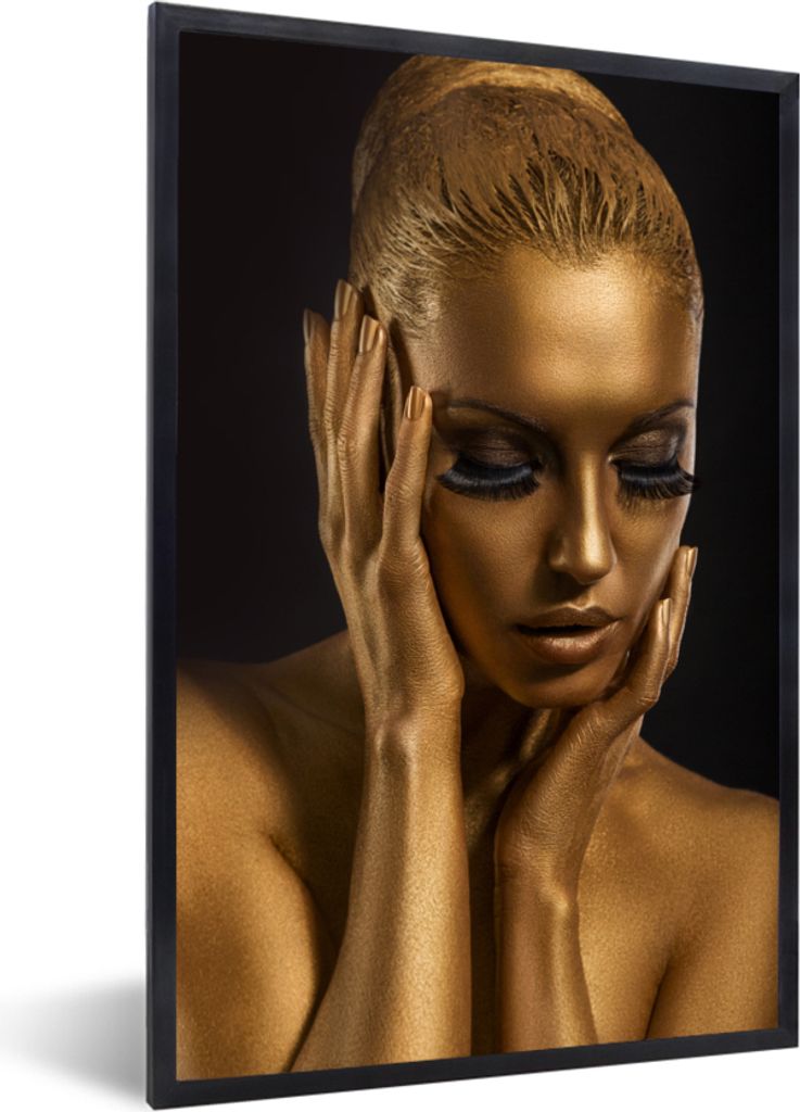 MuchoWow MuchoWow Gerahmtes Poster Gold - Frau - Schwarz und Gold 20x30 cm - Poster mit zchwarzem Bilderrahmen - Drucken - Bilder Poster im Rahmen