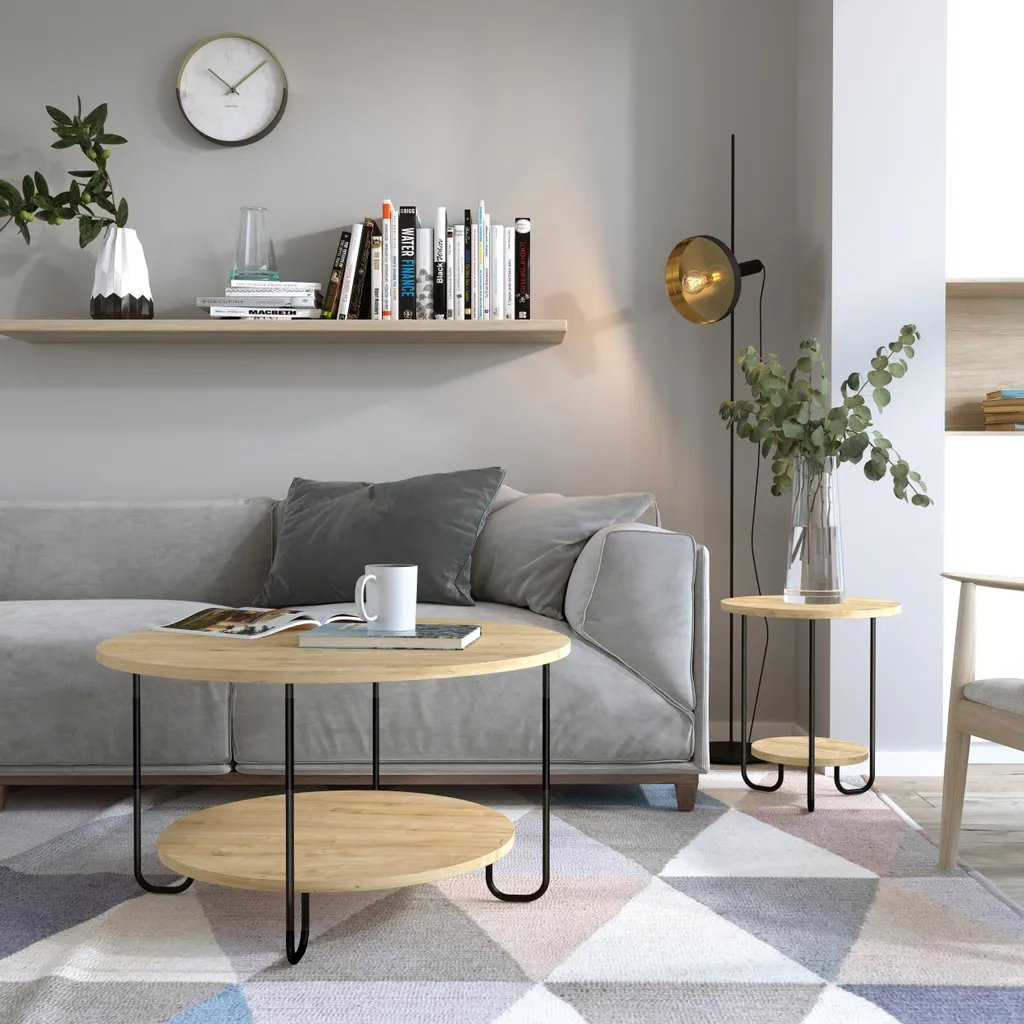Tavolo da Caffè DECORTIE Corro 80x80 Rovere: Design Multiuso per Soggiorno