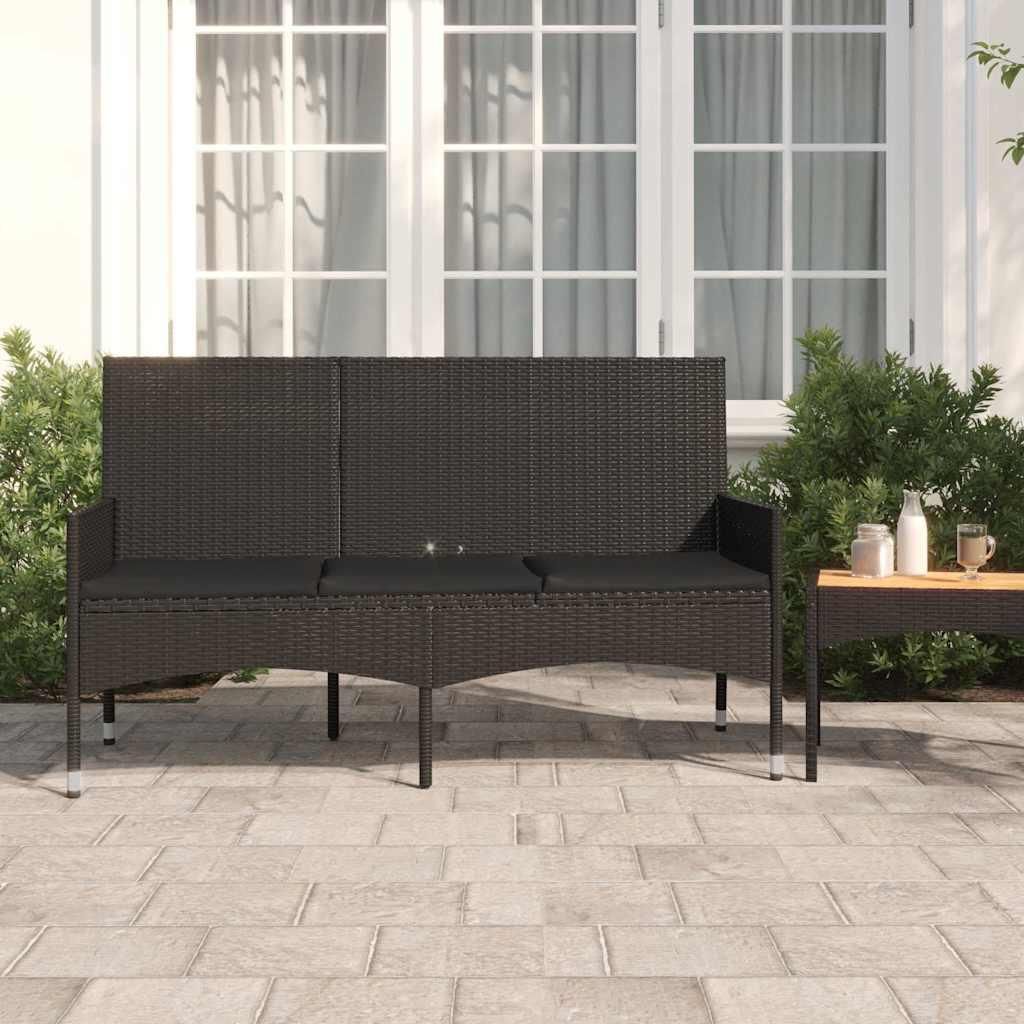 vidaXL Banc de jardin 3 places avec coussins noir Poly Image du produit 