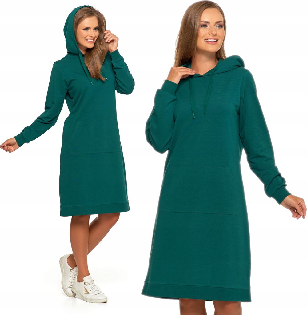 Frauen Kapuzen-Sweatshirt Kleid MIDI Tunika Warm Langes Sweatshirt MORAJ S
