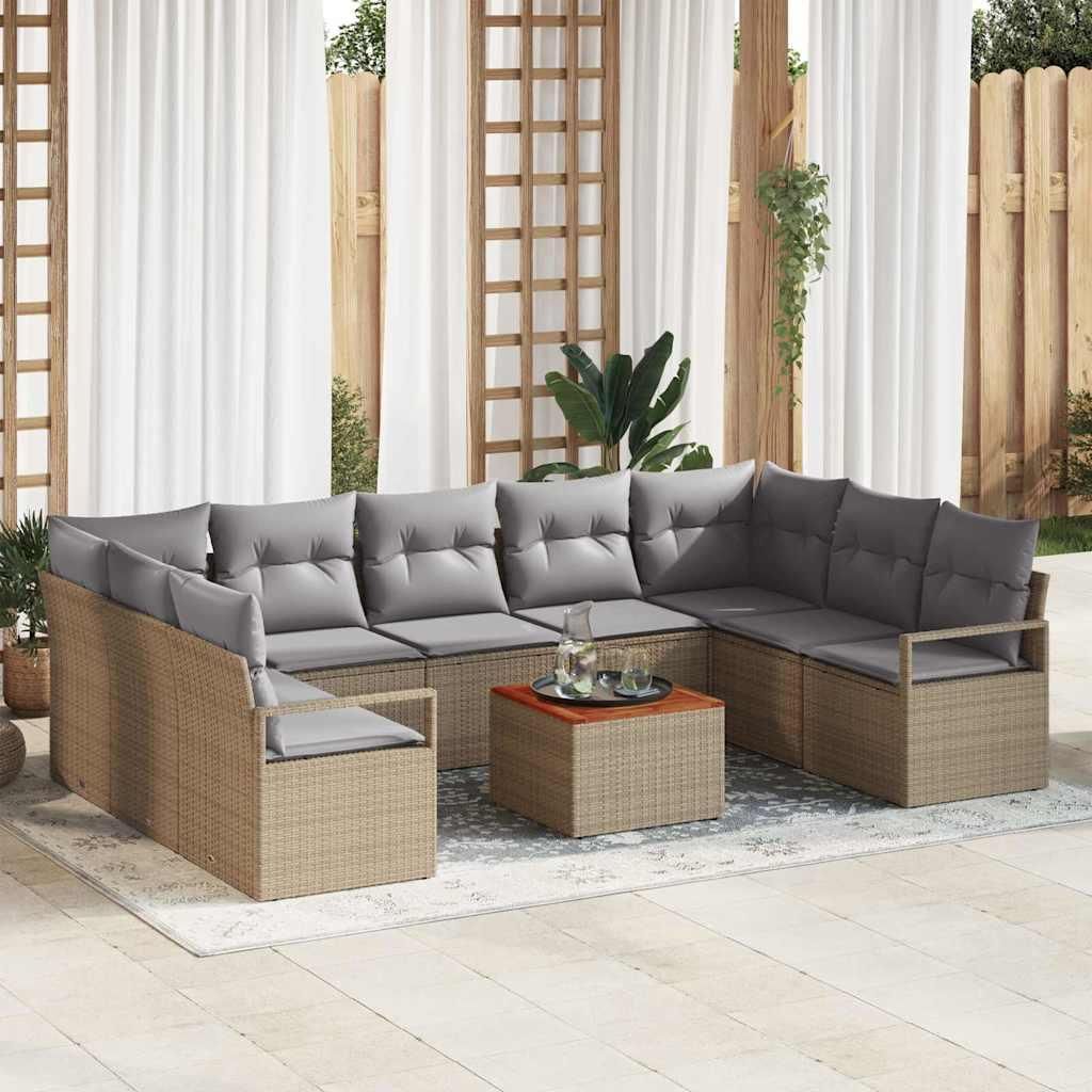 "Rabatt" Garten-Sofa-Set - Balkonmöbel/Terrassenmöbel - mit Kissen 10 pcs Beige Poly Rattan - Lounge-Dining set CC12623